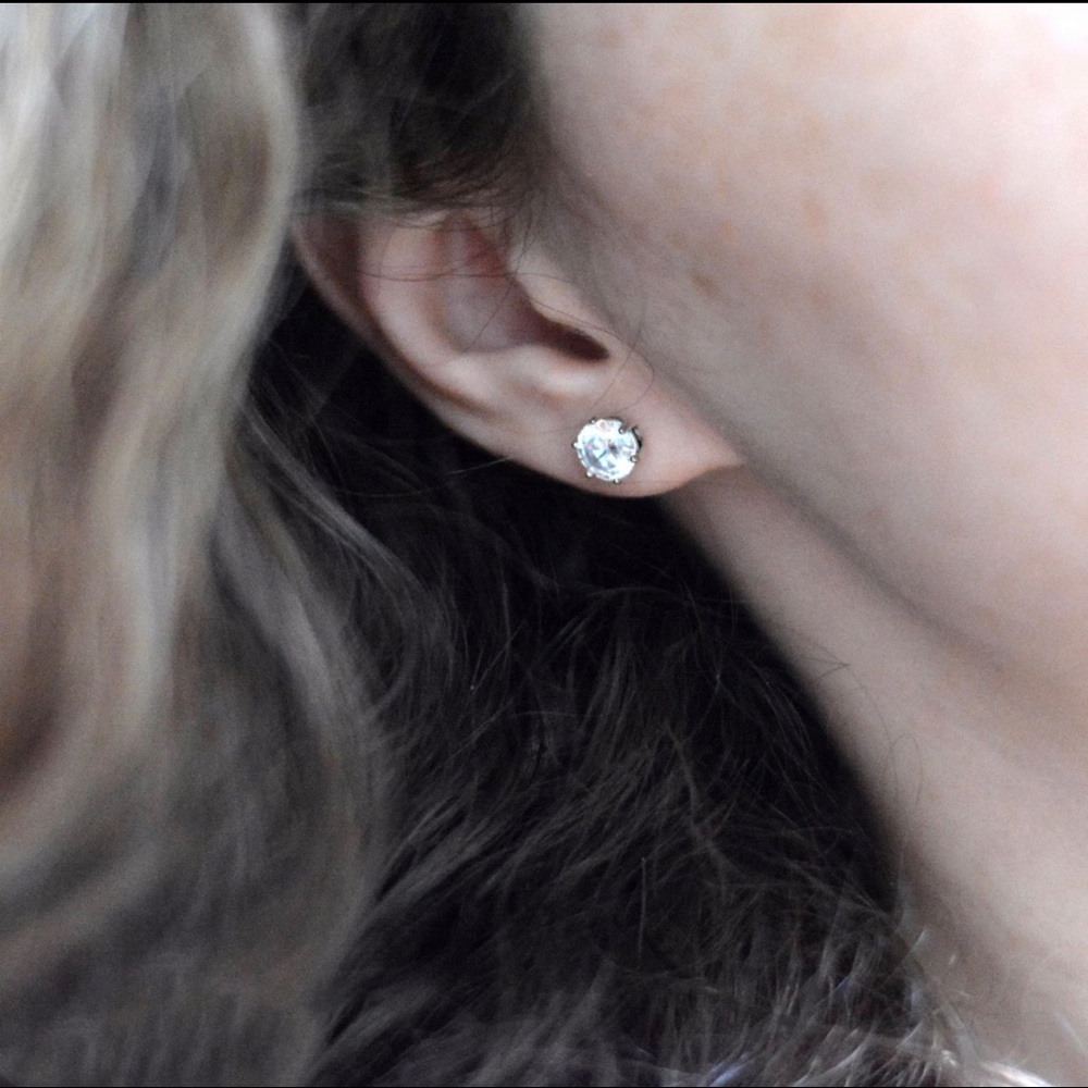 Silver Diamond Stud Earrings - Picture 3 of 5